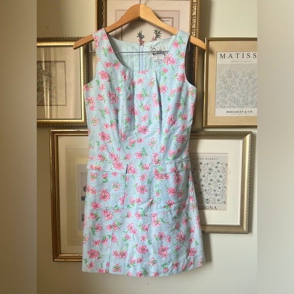 Lilly Pulitzer Floral Dress Vintage Blue Pink Floral 2 - Picture 1 of 8